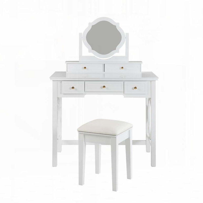 Ensemble coiffeuse avec miroir réversible, coiffeuse et tabouret