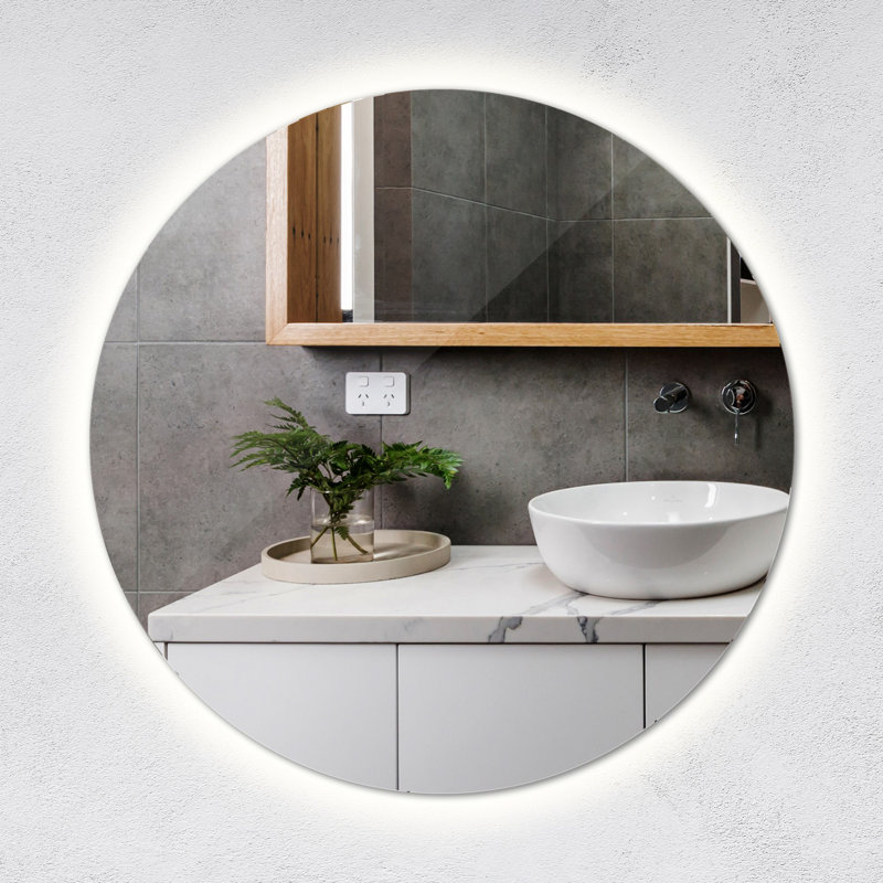 Round Mirror With Lighting  LED – Cool White - Illuminated Glamour Mirror For Bathroom & Living Room, 70cm H x 70cm W