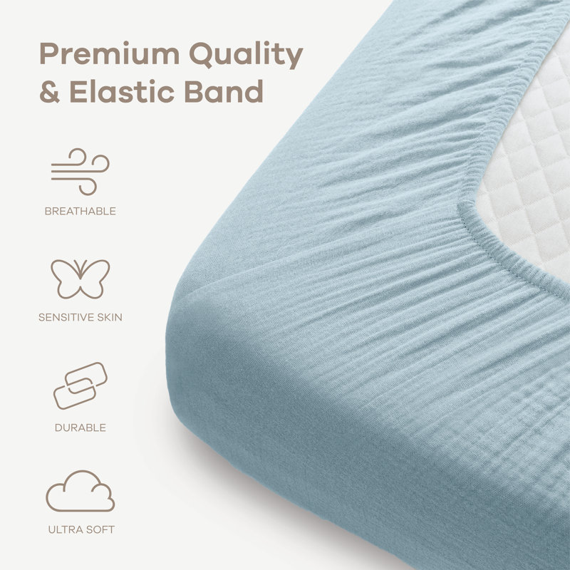 Comfy Cubs 100% Muslin Cotton Fitted Crib Sheet - Soft, Standard & Breathable Crib Sheets - Snug Fit, Secure Elastic for Boys & Girls