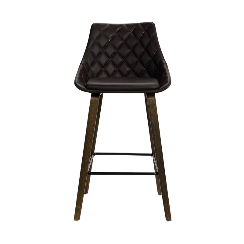 Culloden 26" Counter Height Armless Bar Stool in Brown Faux Leather and Walnut Glazed Finish
