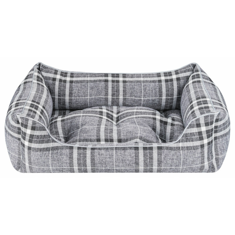 Gingham Orthopedic Polyester Pet Bed, Small (70cm W x 50cm D x 25cm H), Grey