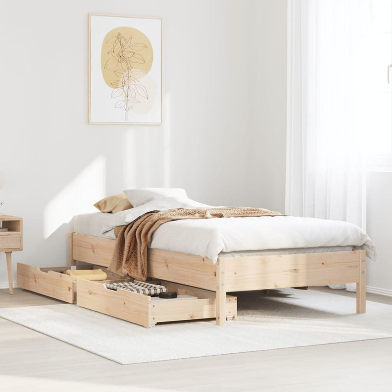 Solid Wood Drawers Bed Frame, 51cm H x 195.5cm W x 140.5cm D, Brown