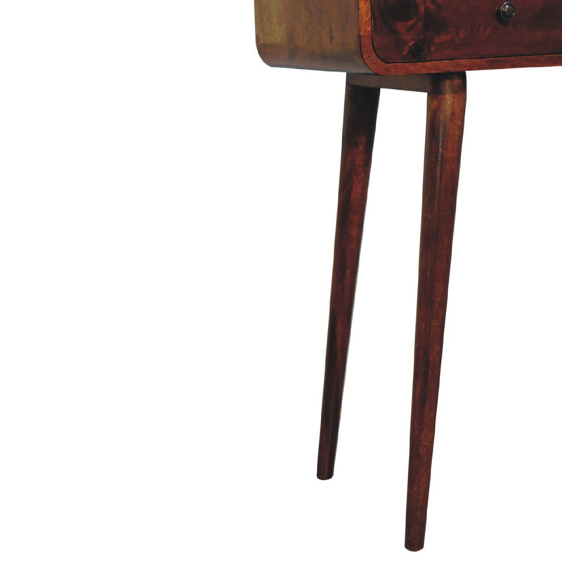 Solid Wood Chestnut Curved Hallway Table, 2-Drawers, Nordic Legs, Dark Brown
