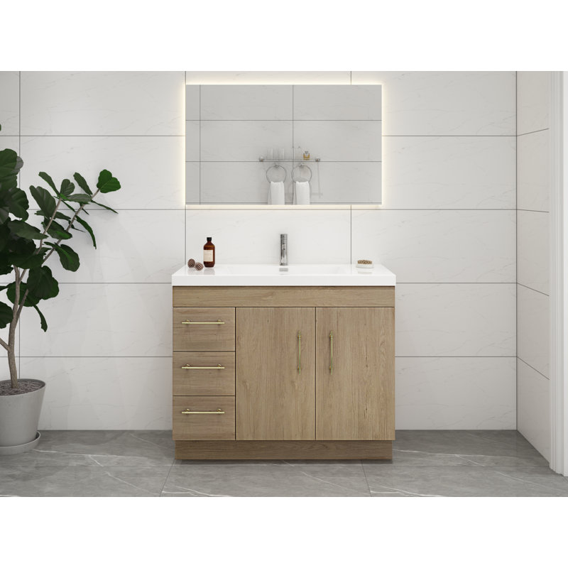 Carliss 42'' Single Bathroom Vanity with Acrylic Top, White/Oak, Gold
