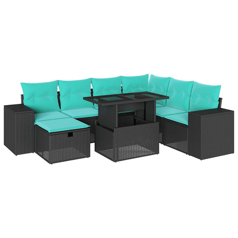  Ensemble de canapé de patio 8 pièces avec coussins en rotin de polyester, Noir, Vert