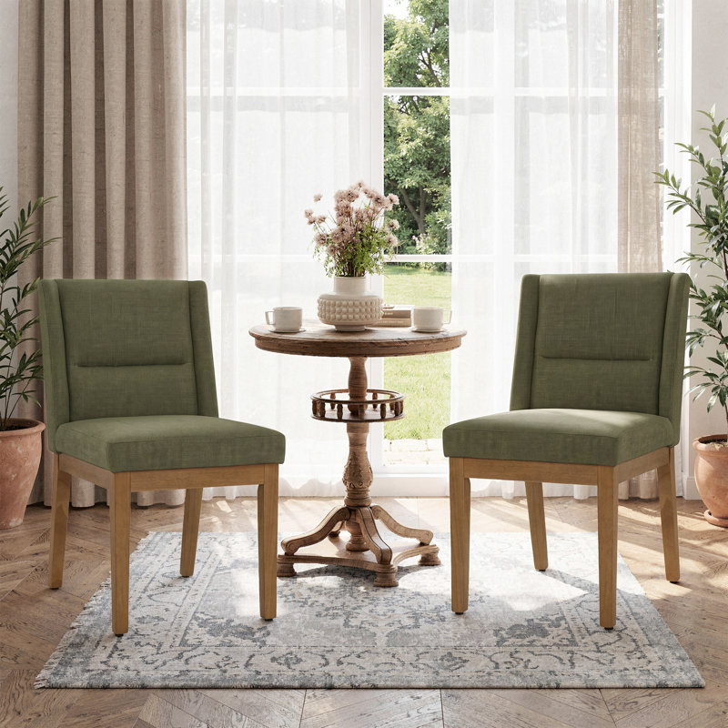 Chaise de salle à manger rembourrée en lin avec pieds en bois massif, Vert