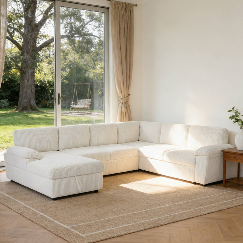 Oversized Modular Storage Sectional Sofa, Left Corduroy Upholstered L/U Shaped Convertible Sleeper for Living Room NO PILLOW