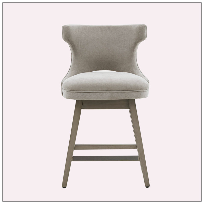 Callistus Swivel Upholstered Counter Stool with Solid Wood Frame, Gray, Gray