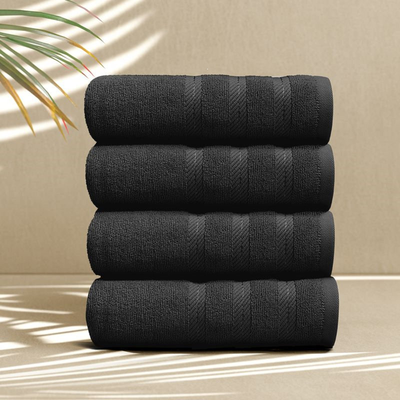  100% Combed Cotton Hand Towels – Ultra Soft & Highly Absorbent, 16" x 28", 4-Piece Set, Black, 4 Pack