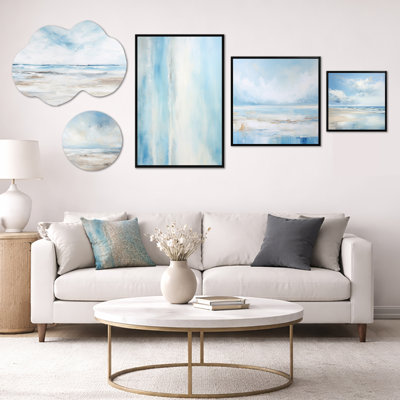 Ensemble 5 pièces Coastal Beach Minimal Scenery VI - Large Coastal Wall Decor, métal et toile encadrée (100 po x 40 po)