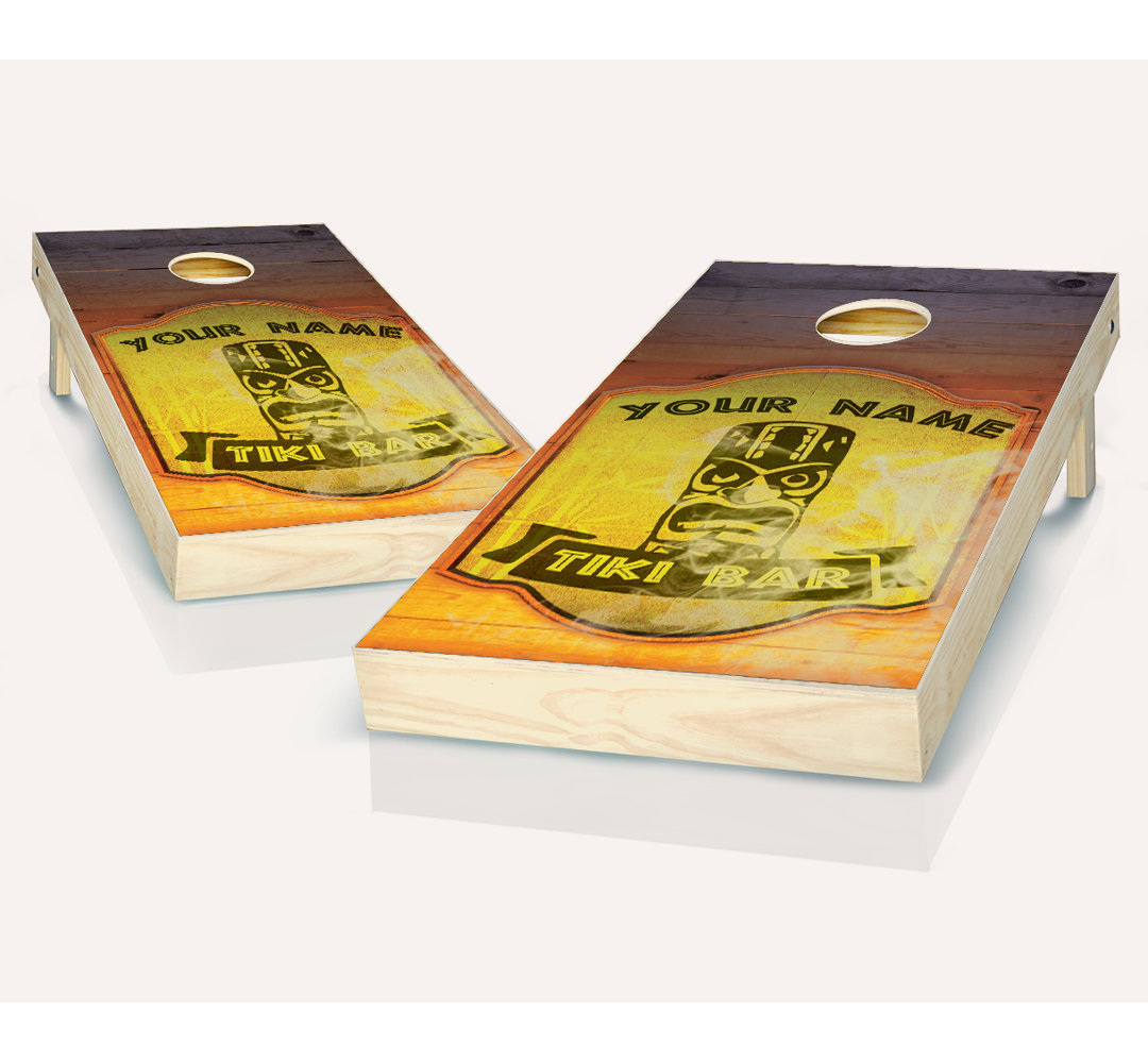 24' x 48' Personalized Tiki Solid Wood Cornhole Set with Bags AJJ Cornhole Bag 