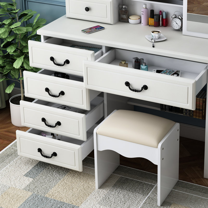 Meuble-lavabo tendance avec lumières et miroir - 3 modes de couleur, boîte de rangement cubique abondante, éclairage de bureau blanc, espace de tiroir, qualité