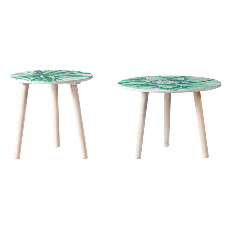 2 tables d'appoint Nature - Dessus d'aquarelle, Blanc/vert