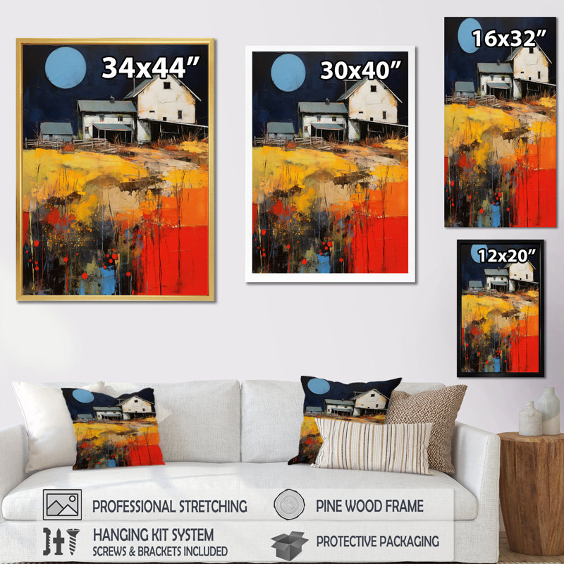«Farmhouse Abstract Agrarian - Farmhouse, art mural sur toile, H 32 po x l 24 po x P 1 po, Cadre photo blanc