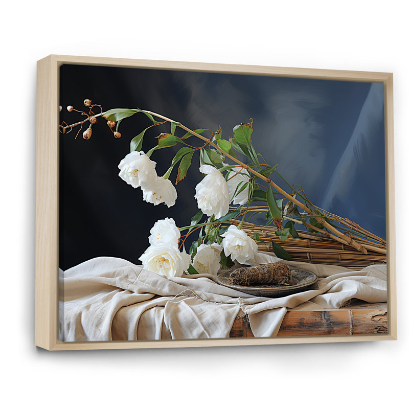 Bambou bouquet nature morte sur toile, Cadre naturel flottant, H 34 po x l 44 po x P 1,5 po