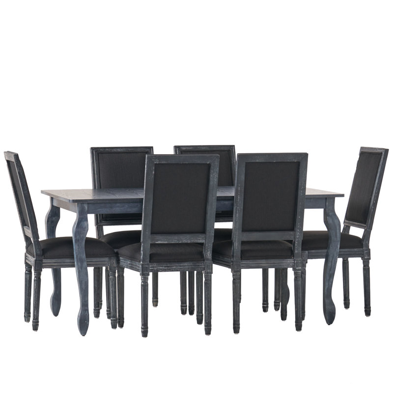 Ensemble de salle à manger extensible 7 pièces Phebe, Gris, Noir / gris
