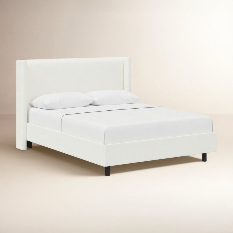 Hanson Upholstered Wingback Platform Bed, King, Zuma White Textured Linen