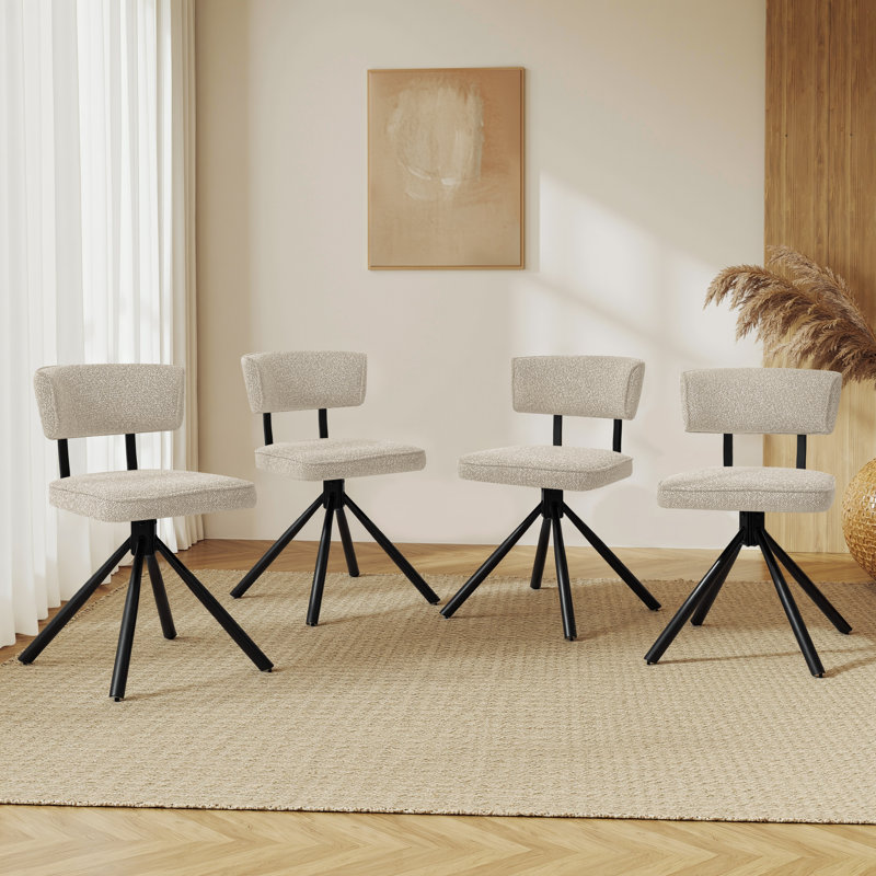Stylish Modern Fabric Upholstered Solid Metal Dining Chairs, Beige