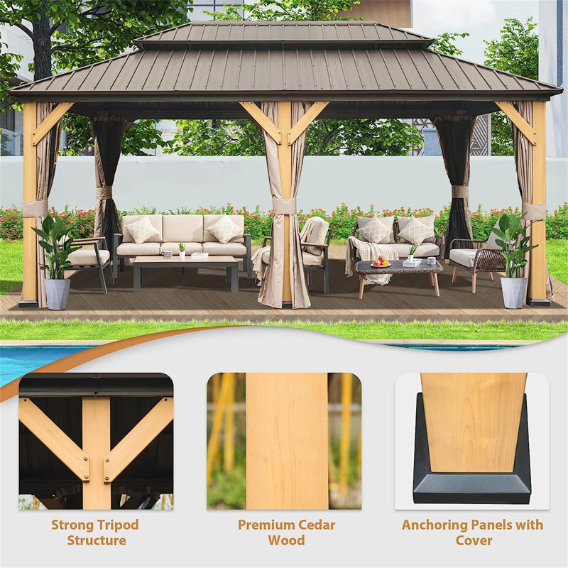 20 Ft. W x 12 Ft. D Solid Wood Patio Gazebo