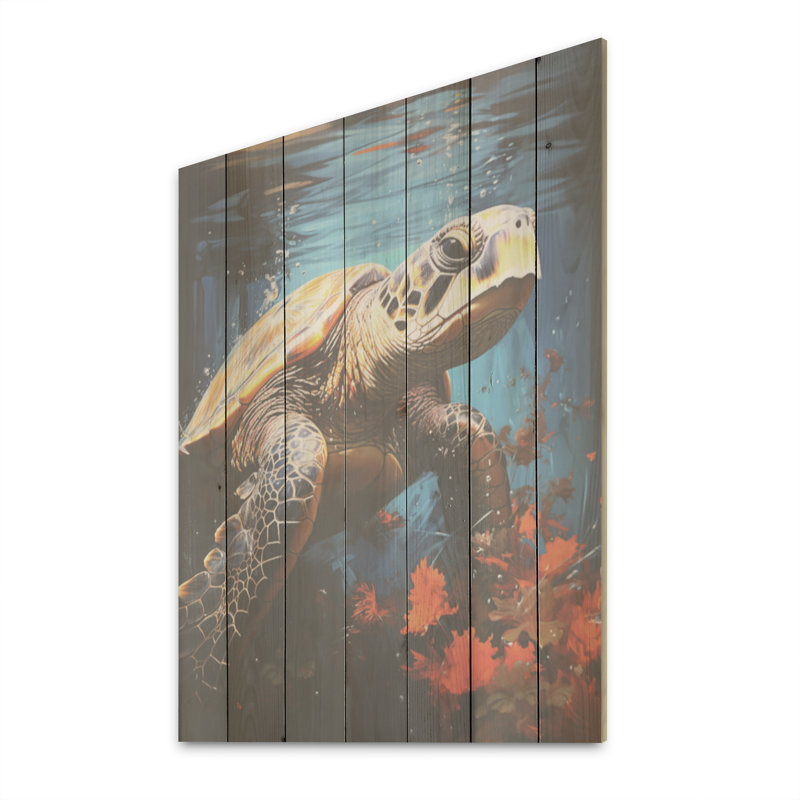 Urban Urban Explatic - Tortue, art mural sur bois de pin naturel, H 40 po x l 30 po