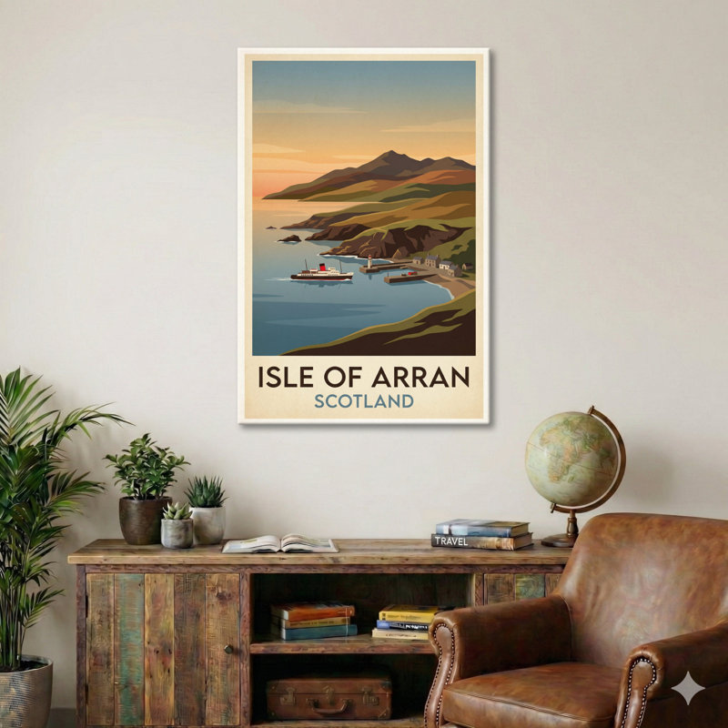 Isle Of Arran, Scotland - Romantic Travel Poster Of Mountains, Harbours And Coastal Charm. Giclee Print On Wrapped Canvas. Wall Art, Home Decor - Natural Landmarks, Scotland - Wrapped Canvas Print