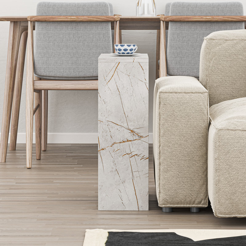 Beeler Modern Slim Compact Side Table, Grey Marble