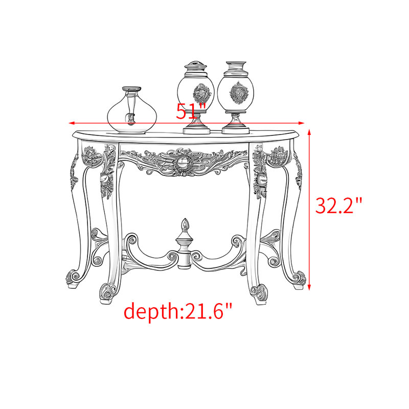 Console en bois massif de style européen, H 32,2 po x l 51 po x P 21,6 po, Brun