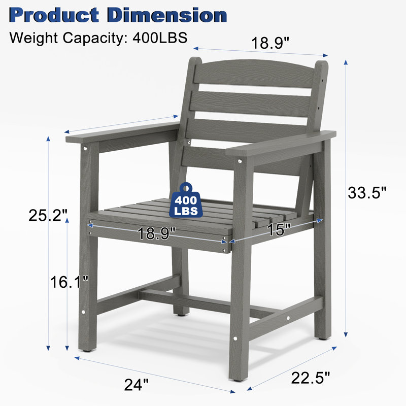 Bensley Patio Dining Chair HDPE Armchair (Set of 2), Gray