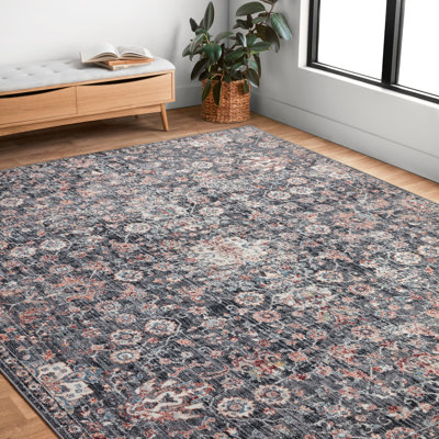 Tapis d'intérieur gris anthracite / rouille en polypropylène tissé à la machine Fiorillo