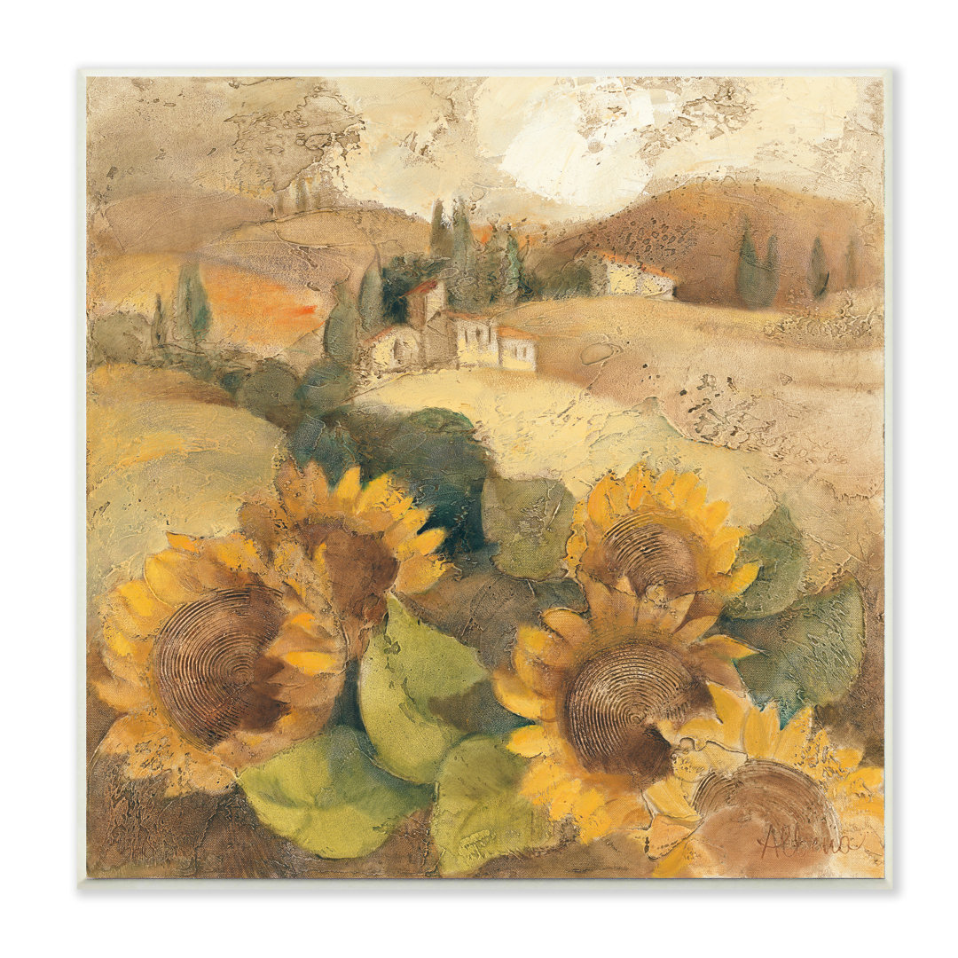 Vintage Tuscan Sunflowers Soft Yellow Brown by Albena Hristova - Graphic Art Print Rosalind Wheeler 