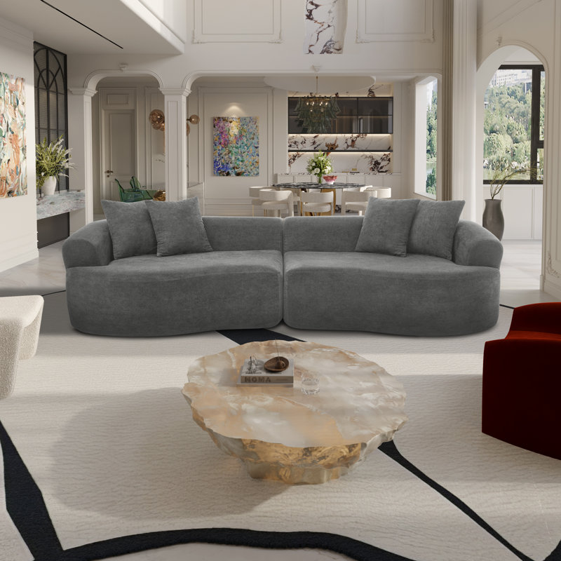 Chenille Modern 3-seater Curved Boneless Sectional Sofa, 2-piece Symmetrical Design With Sponge & Pocket Spring Support, No Assembly Required
