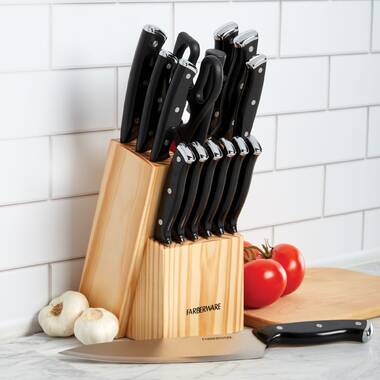 Goodful 14 Piece Knife Block Set, High Carbon Stainless Steel Blades  Cutlery, Full Tang, Triple Riveted Handles, Cream