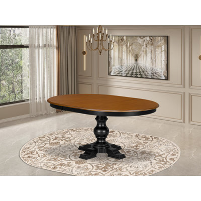 E5T-BCH-TP – A Wooden Dinner Table with an Oval Cherry Tabletop, Butterfly Leaf & Black Finish