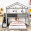 Lit superposé simple au dessus d'une maison double avec escalier de rangement et tableau noir-701440903