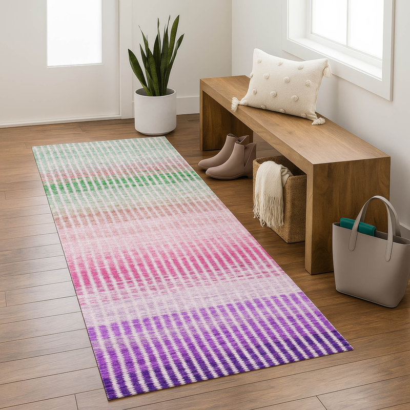 Premium Machine Washable Mayfield AMF2313 Stripes Rug, 2'3" x 7'6" Runner, Purple