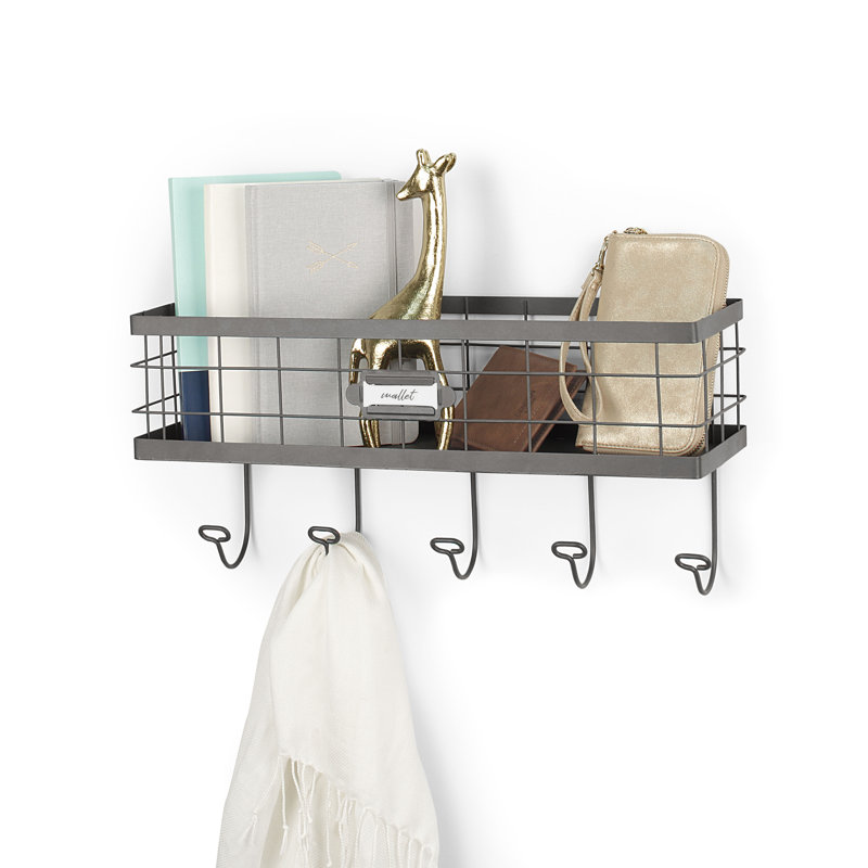 Eleyana Steel Wall 5 - Hook Wall Mounted Coat Rack, Industrial Gray