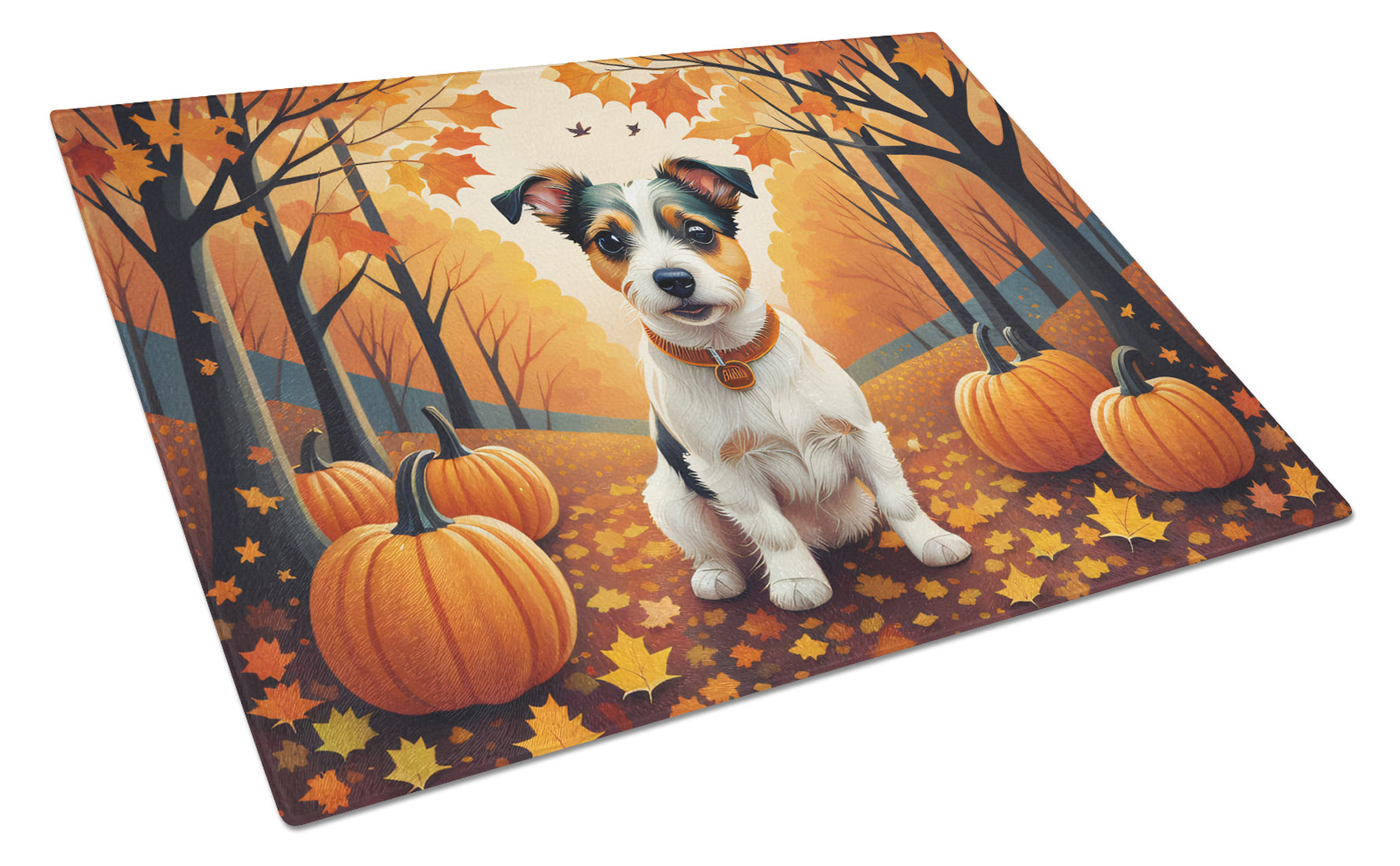 Caroline's Treasures Jack Russell Terrier Fall Glass Cutting Board ...