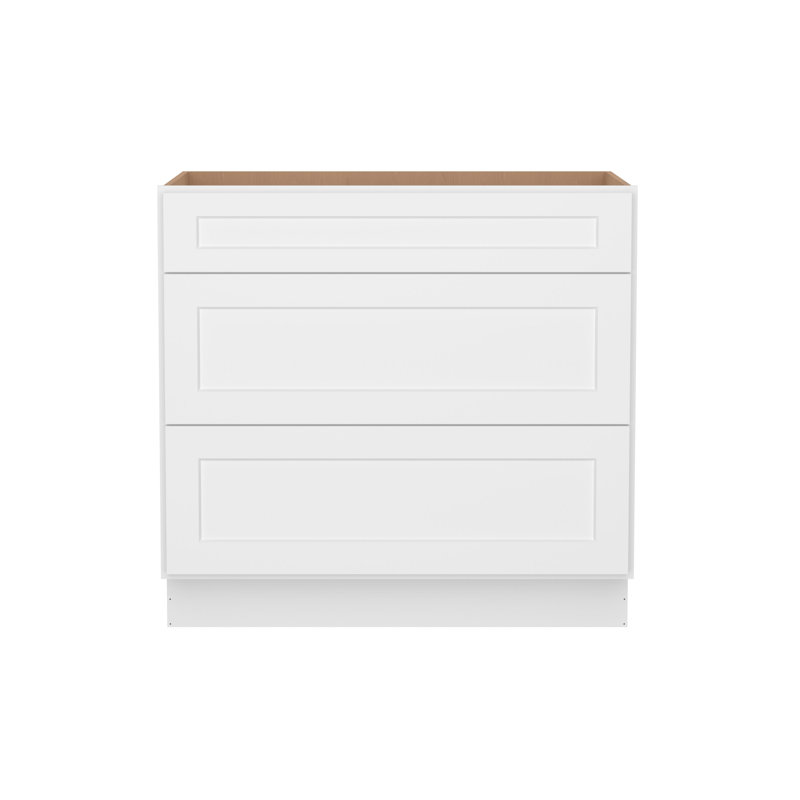 Drawer Base Kitchen Cabinet with 3-Drawers, Ready to Assemble, 24 D x 36 W x 34.5 H, White, 36"