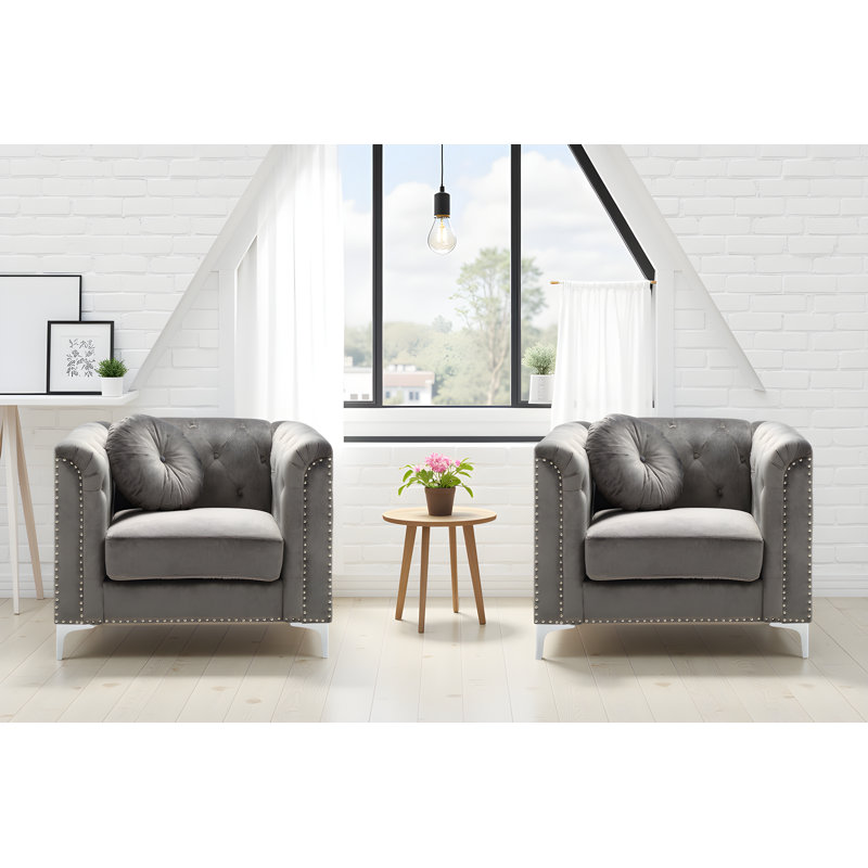 Ensemble de 2 chaises en velours Colmar, Gris foncé