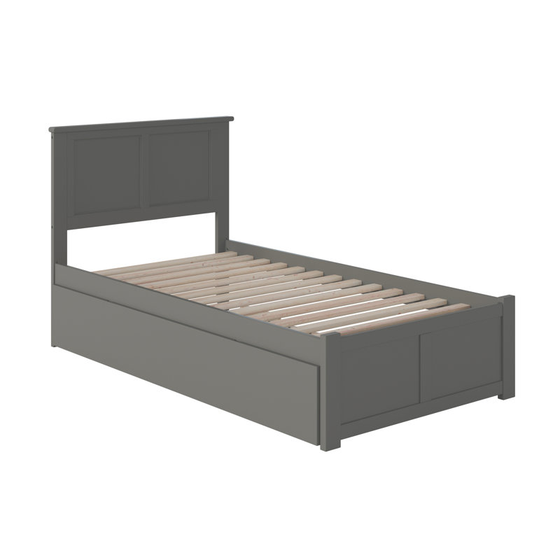 Lit plateforme en bois massif avec pied de lit et gigogne Casandra, Gris