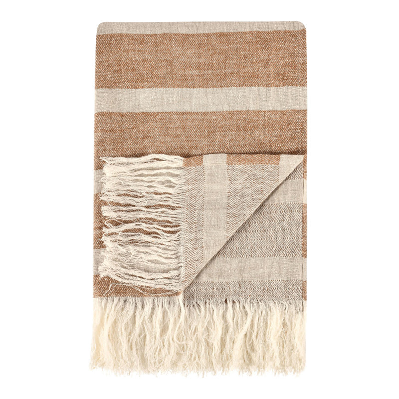 Crawford Hand Woven Throw Blanket, Brown Linen Striped
