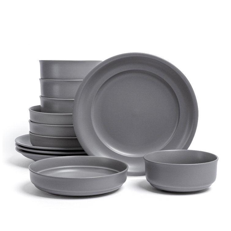 over&back Rimmed 12-Piece Semi Hand-Finished Stoneware Dinnerware Set, Service for 4
