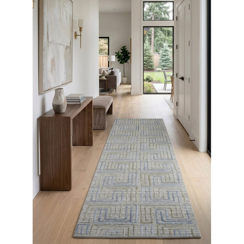 Hand Woven Overtufted Kilim Geometric Polypropylene Multicolor Runner Indoor Area Rug, Runner 2'6''x10'