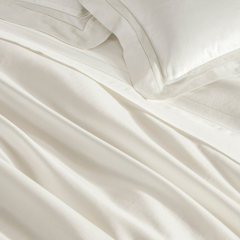 Doppio Ajour Sateen Duvet Cover, Queen Duvet Cover, Milk