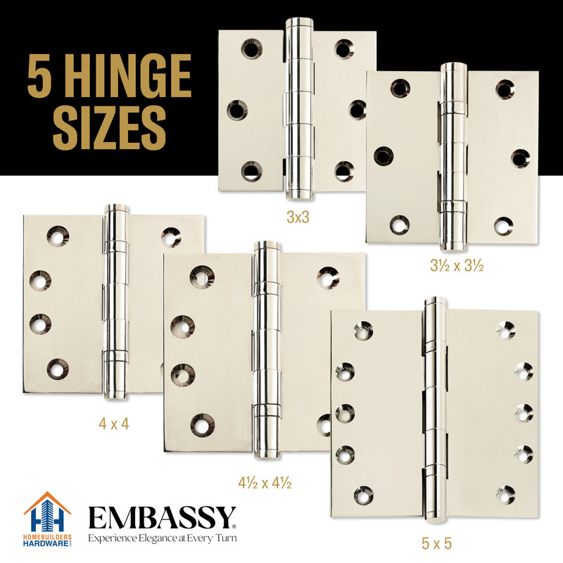 Charnière de porte simple 3 po H x 3 po, Nickel poli