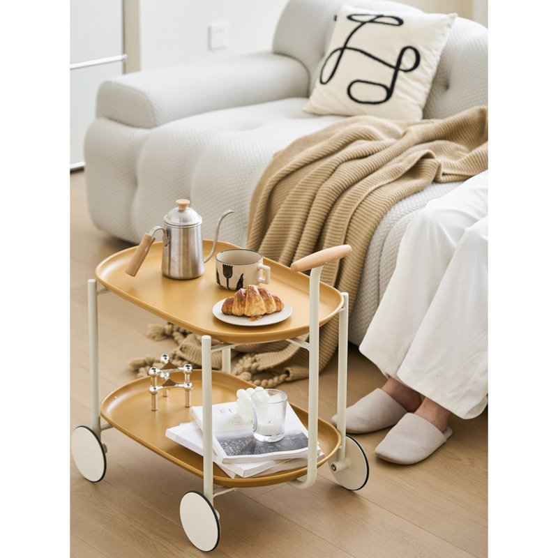 JYCC-YEL Movable Small Pushcart Small Cart Double Layered Coffee Table Leisure Modern Living Room