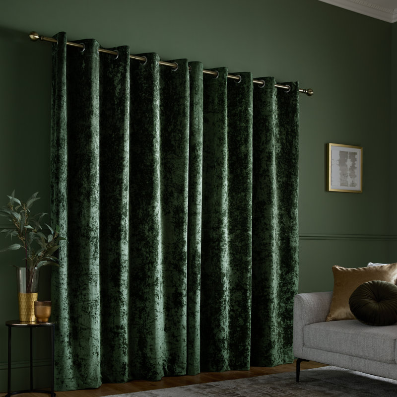 Crushed Velvet Eyelet Sheer Curtains, Olive Green, 66 x 90 Inch