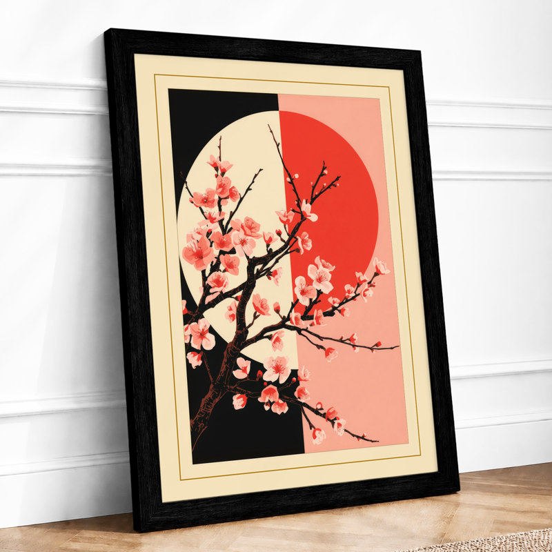 Moonlit Cherry Blossom Japandi - Framed Print, A1 - 84.1 x 59.4 cm, Black