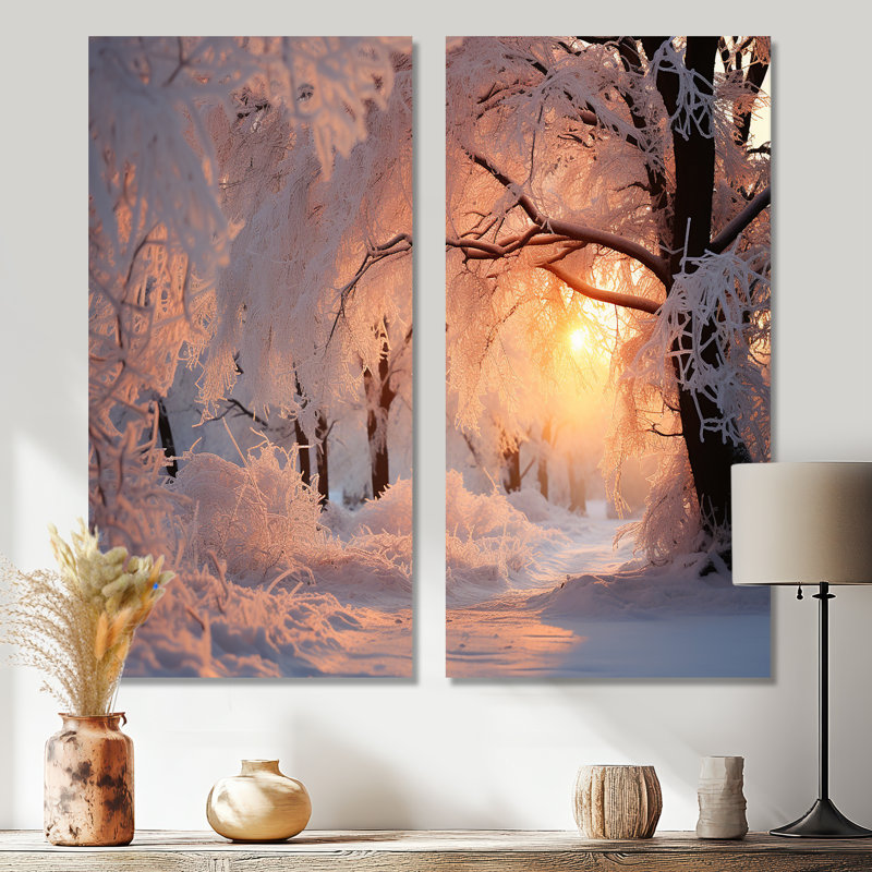 Paysage d'hiver - Frozen Sunlight II - Décoration murale traditionnelle 2 panneaux, 20" H x 24" W, Wrapped Canvas