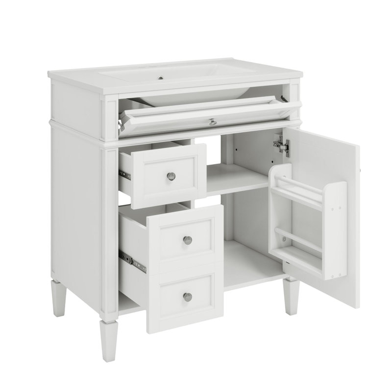 Meuble-lavabo simple 30 po avec lavabo supérieur, Argent argent, Blanc
